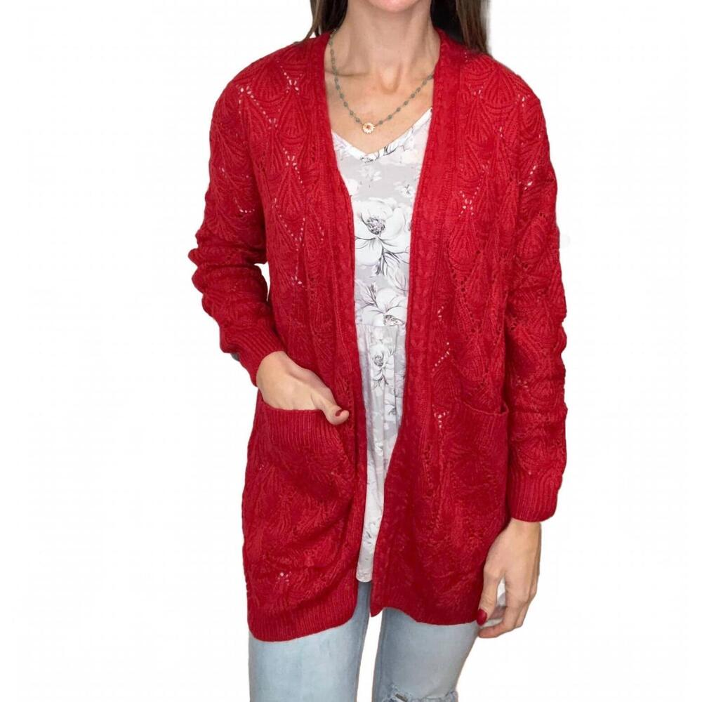 NEW MICHELLE MAE romona open knit cardigan in red